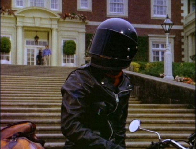 Kelly in full motorcycle gear